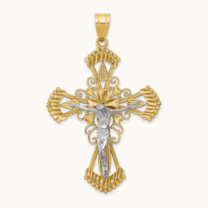 Diamond-cut Crucifix Pendant, 14K Two-tone
