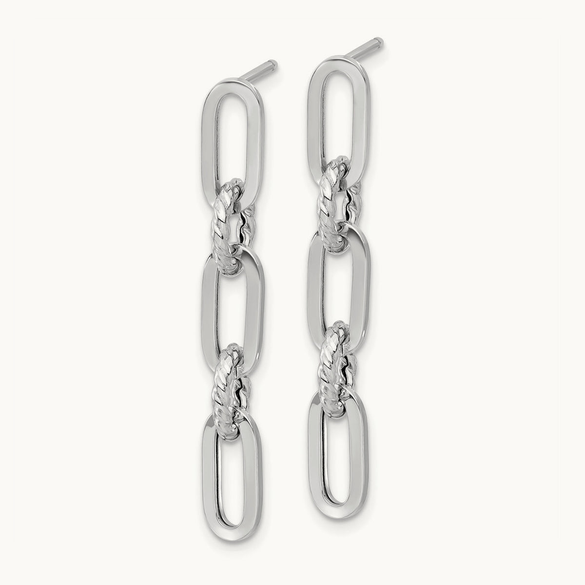 Polish and Twisted Chain Link Dangle Post Earrings, 14K White Gold