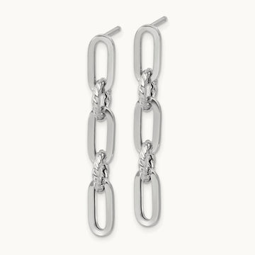 Polish and Twisted Chain Link Dangle Post Earrings, 14K White Gold