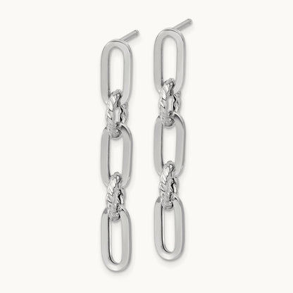 Polish and Twisted Chain Link Dangle Post Earrings, 14K White Gold