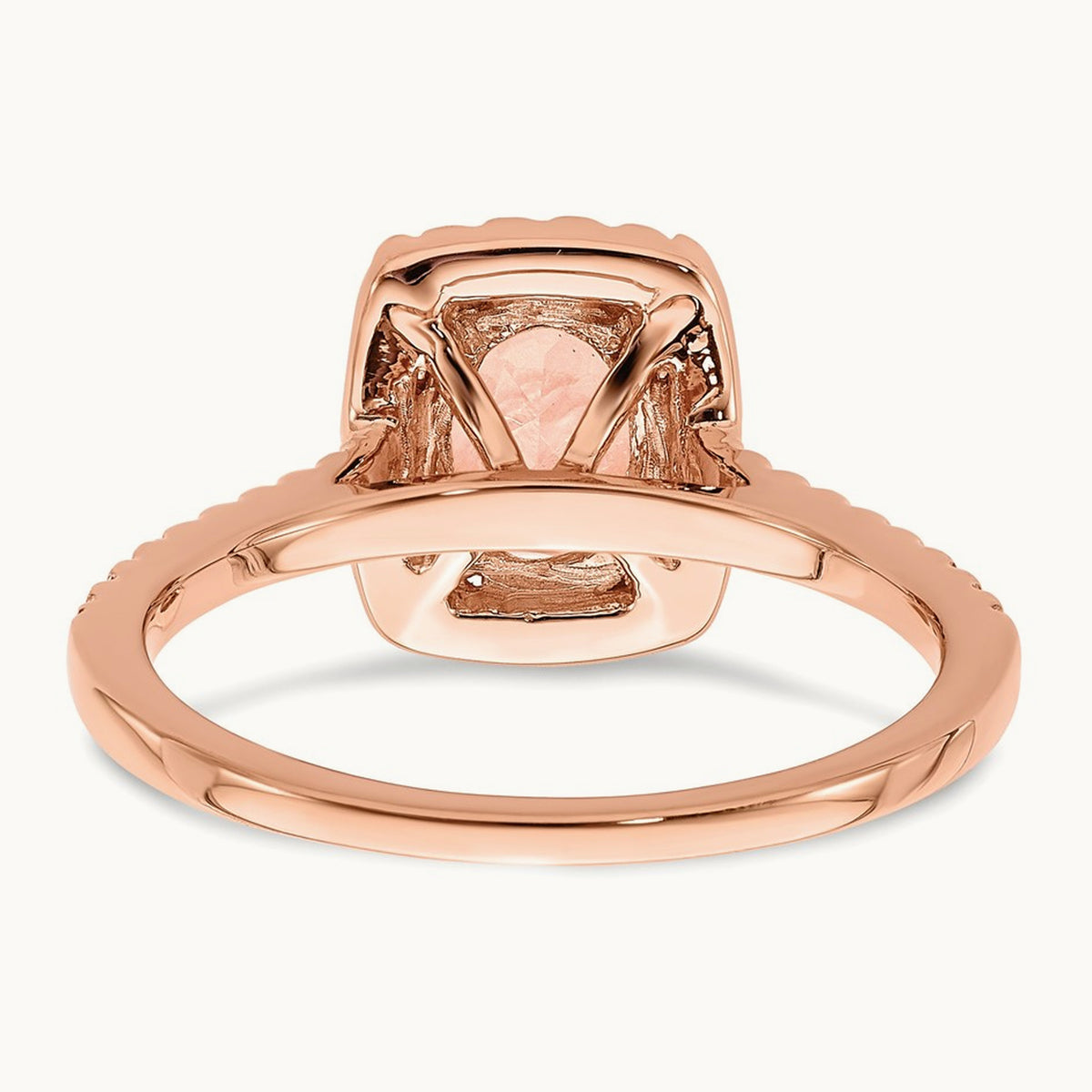 Morganite Diamond Halo Complete Engagement Ring, 14K Rose Gold