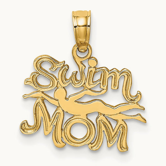 SWIM MOM w/Swimmer Charm, 14K