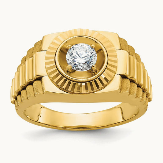 IBGoodman Men's Polished Satin and Textured Diamond Ring, 14K
