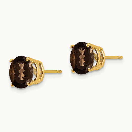 Round Smoky Quartz Earrings, 8mm, 14K