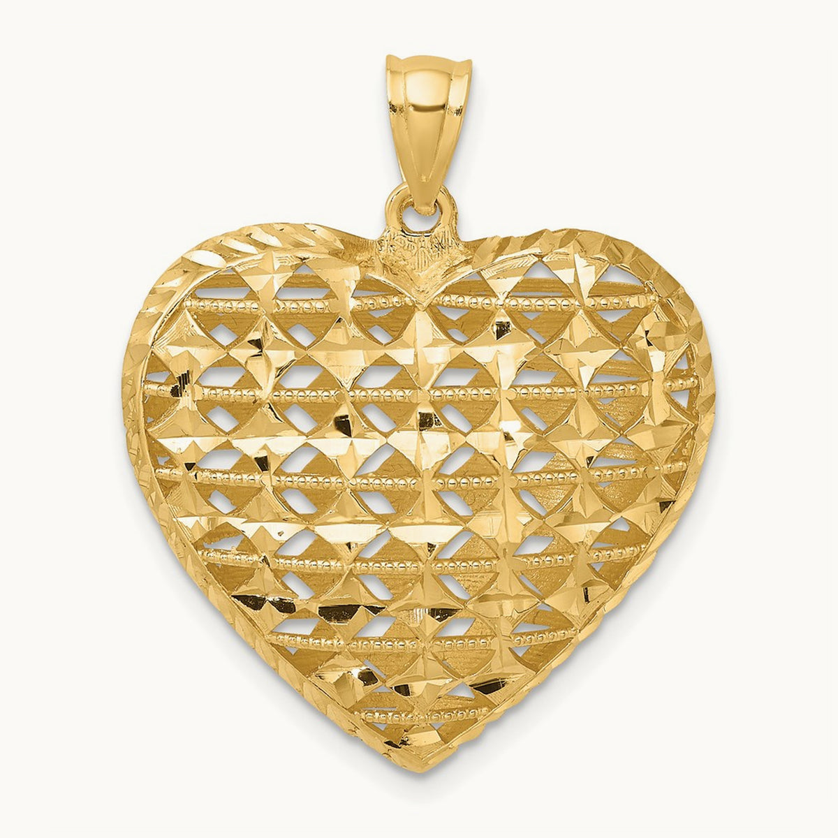 3-D Cut-out Diamond-cut Puffed Heart Pendant, 14K