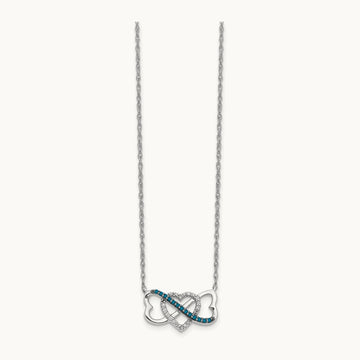 w/ Blue and White Diamond Triple Heart 17in Necklace, 14K White Gold