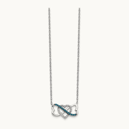 w/ Blue and White Diamond Triple Heart 17in Necklace, 14K White Gold