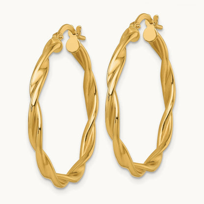 Polished Twist Hoop Earrings — 14K Yellow Gold