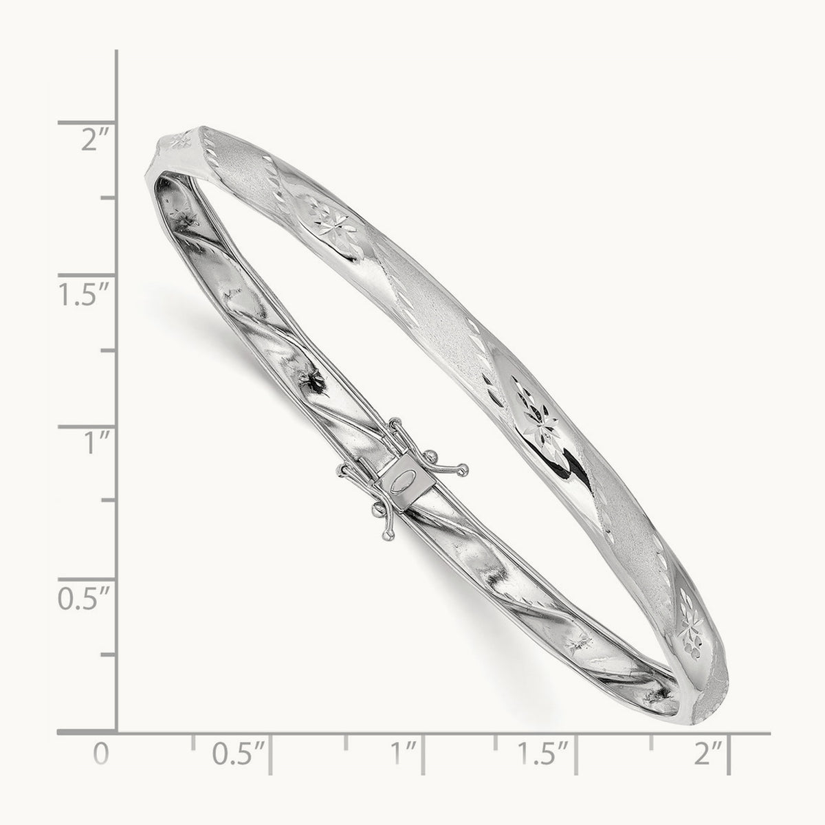 Polished Satin Diamond-cut Flexible Bangle — 14K White Gold