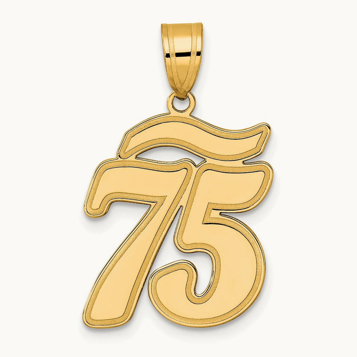 Brushed Border Script Number 75 Pendant, 14K