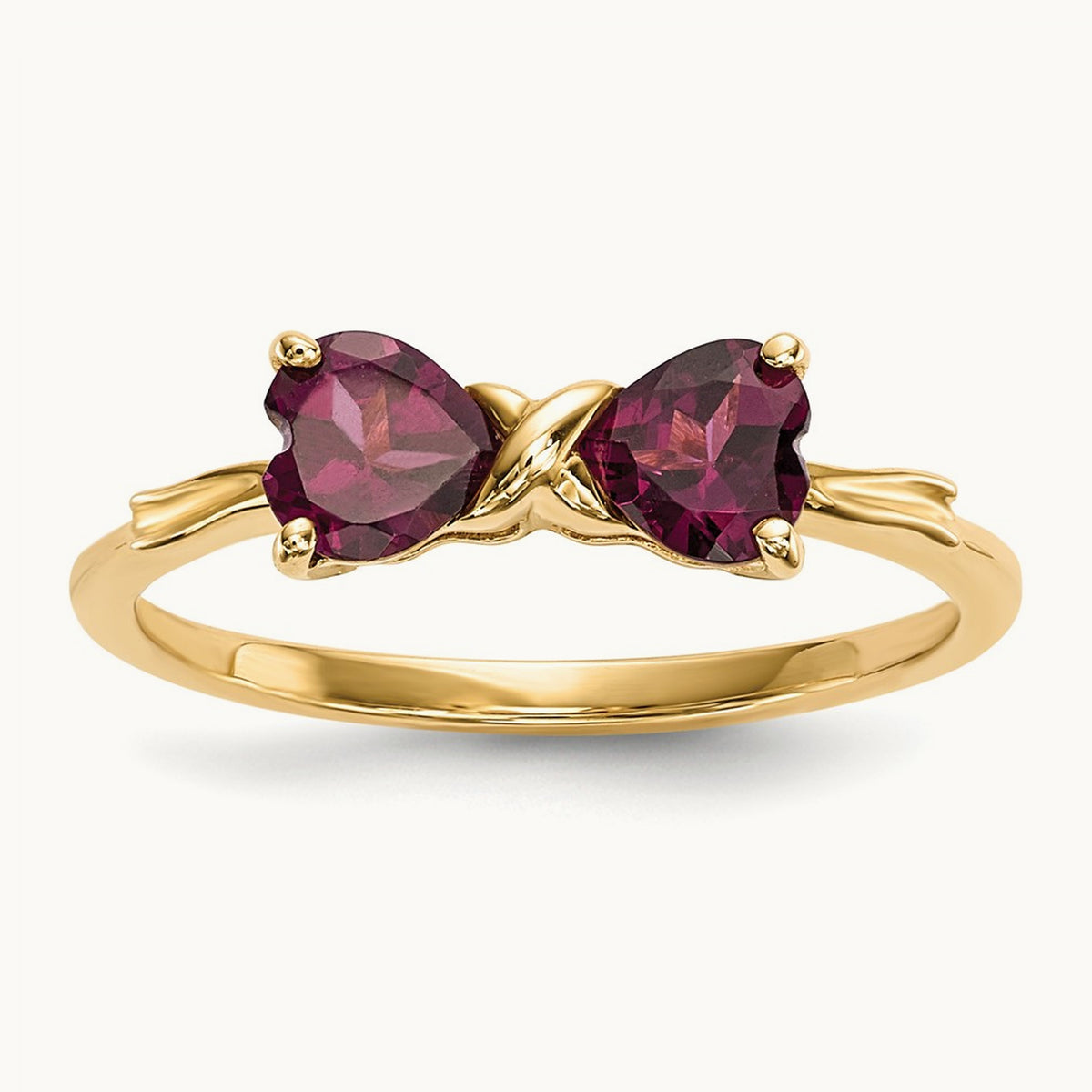 Polished Rhodolite Bow Ring, 14K Gold
