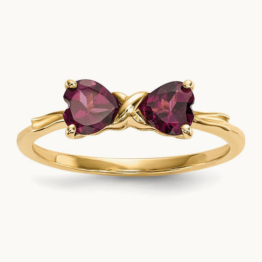 Polished Rhodolite Bow Ring, 14K Gold