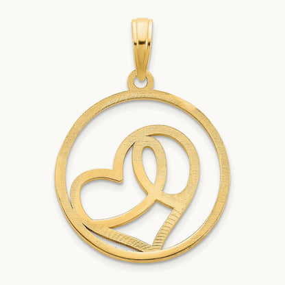 Heart Circle Pendant, 14K Yellow Gold