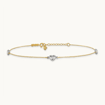 Puff Heart 10in Plus 1in ext Anklet, 14K Two-tone