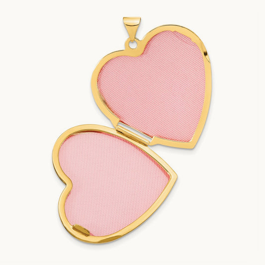Wave Diamond Heart Locket, 27mm, 14K with White Rhodium
