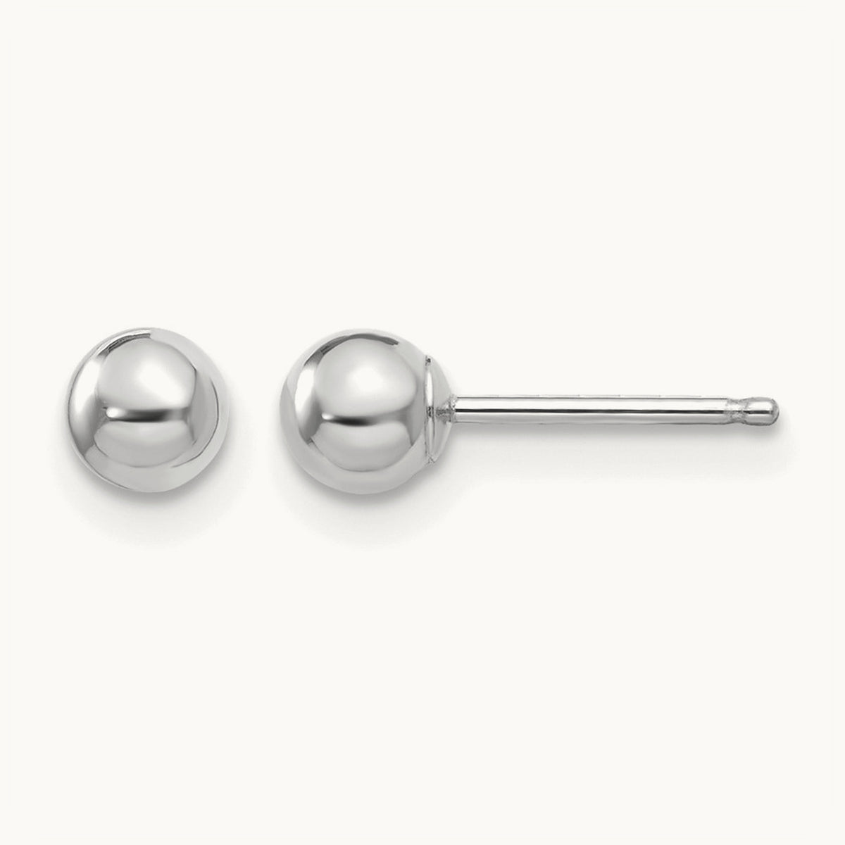 Polished Ball Post Earrings — 14K White Gold, 4mm