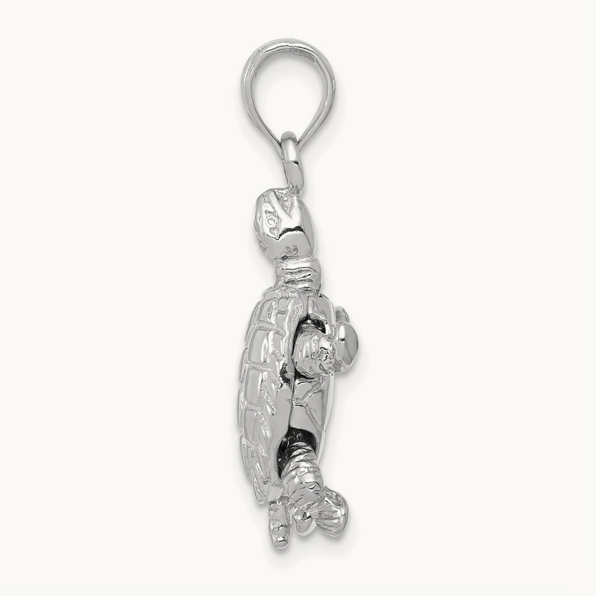 Solid Polished 3-D Moveable Turtle Pendant — 14K White Gold, 19.3mm