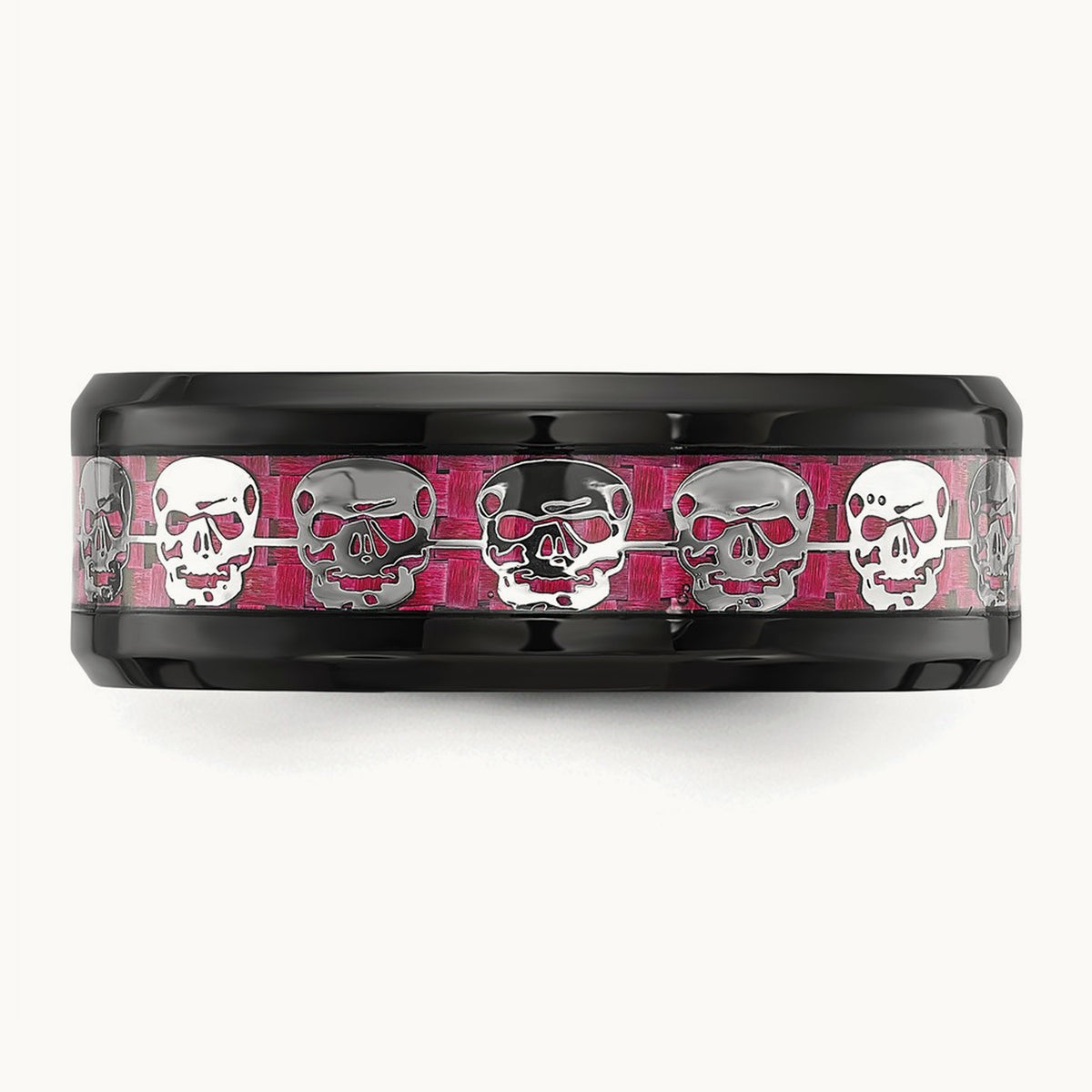 IP-plated Skulls w/ Pink Carbon Fiber Inlay Band, 8mm, Stainless Steel Black