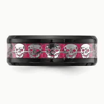 IP-plated Skulls w/ Pink Carbon Fiber Inlay Band, 8mm, Stainless Steel Black