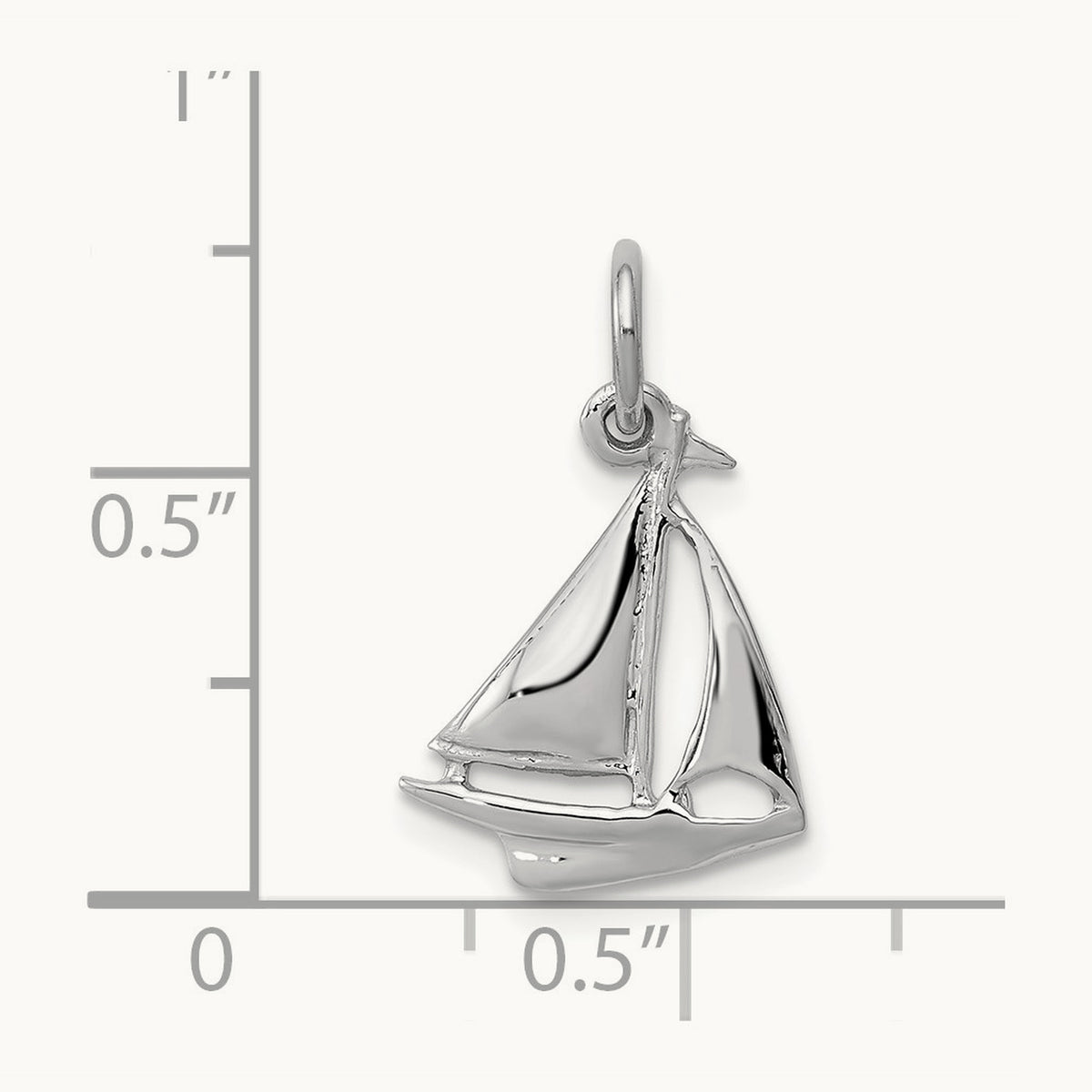 Solid Polished 3-D Sailboat Charm, 14K White Gold