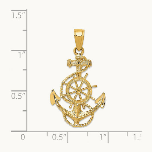 Anchor and Wheel Pendant — 14K Yellow Gold