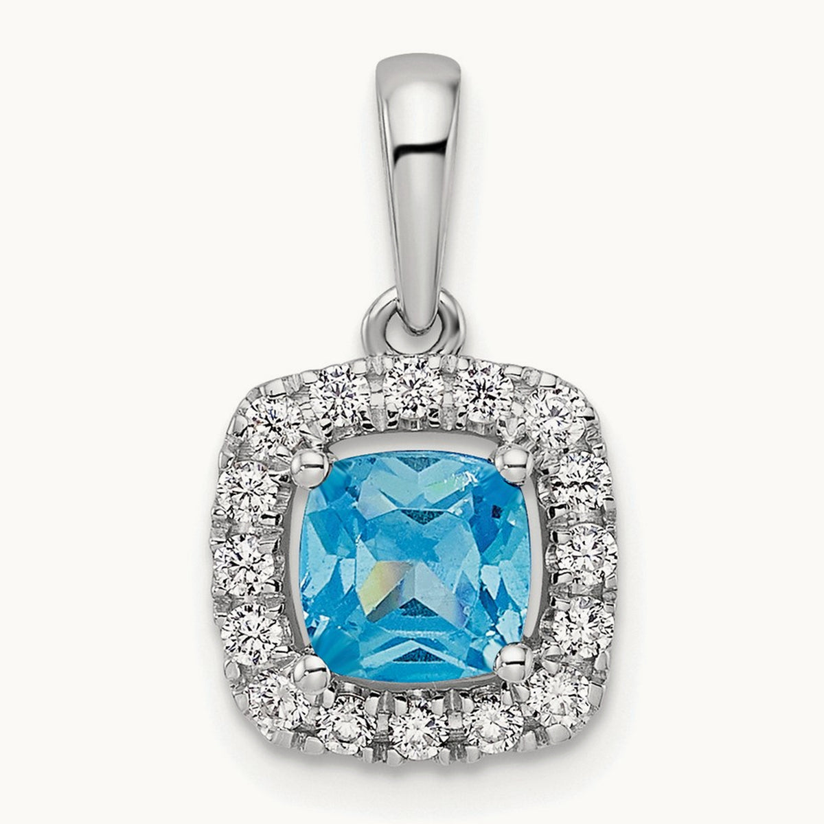 Dec Birthstone Blue Topaz Halo Pendant, 0.25 ct tw Lab-Grown Diamond