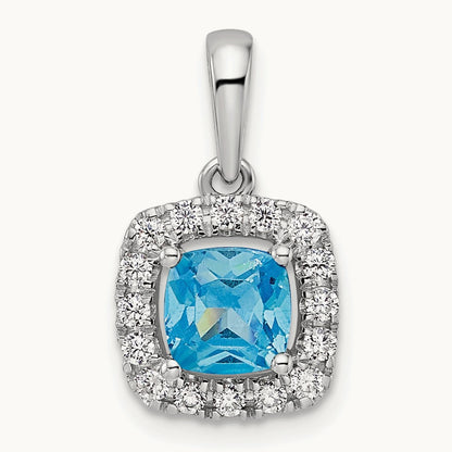 Dec Birthstone Blue Topaz Halo Pendant, 0.25 ct tw Lab-Grown Diamond
