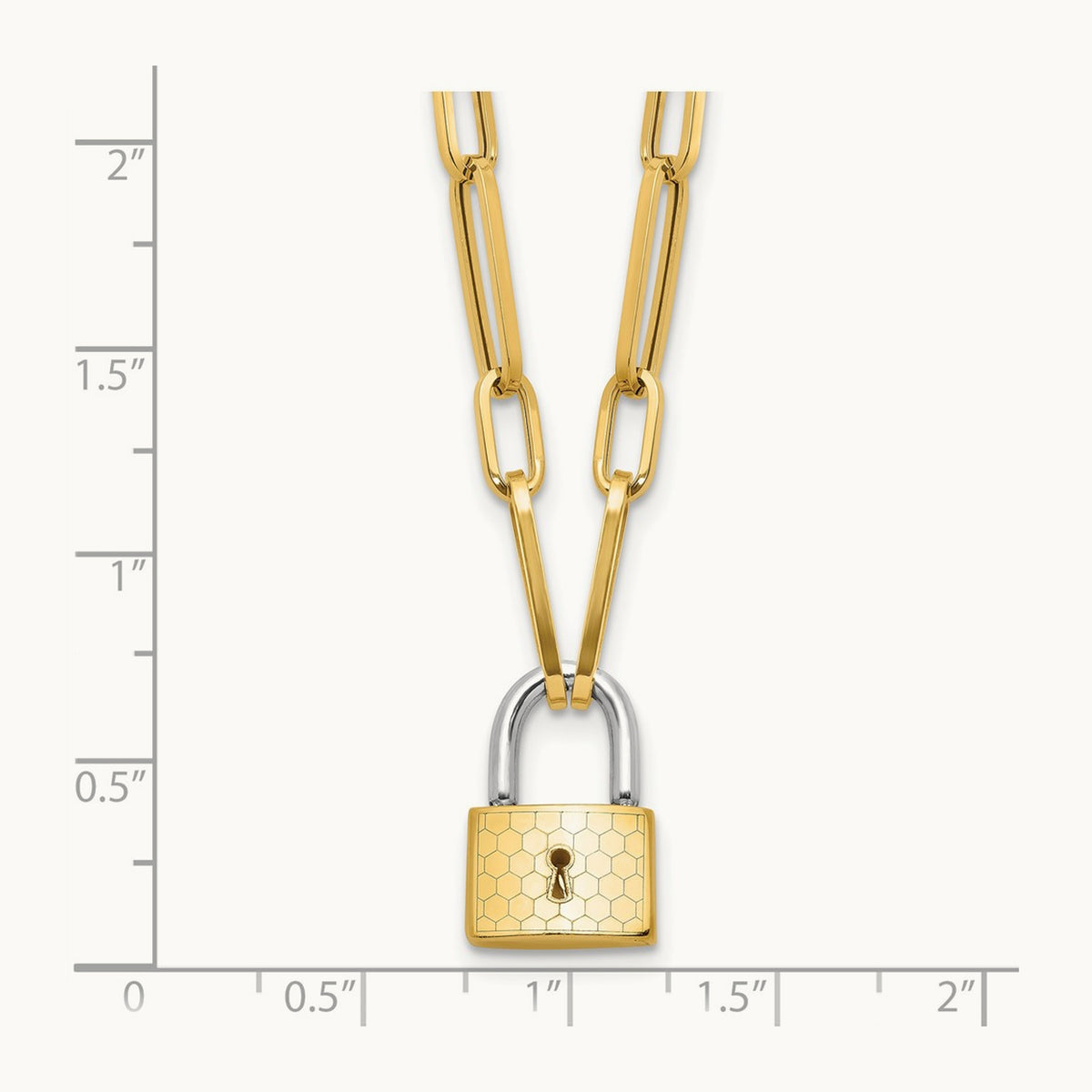 Fancy Link with Lock Necklace, 14K Two-tone