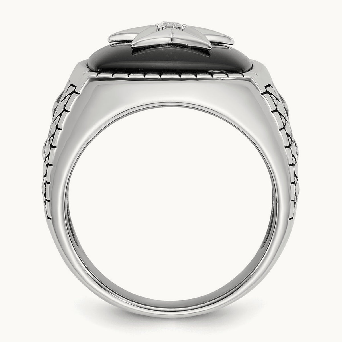IBGoodman Men's Antiqued Onyx and Diamond Complete Ring, 14K White Gold