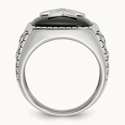 IBGoodman Men's Antiqued Onyx and Diamond Complete Ring, 14K White Gold
