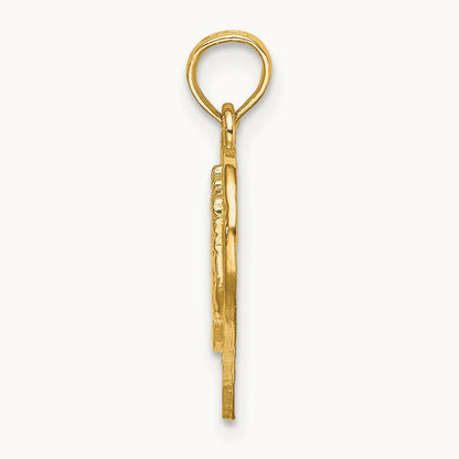 Cut-Out Double Hand Prints In Heart Charm, 14K