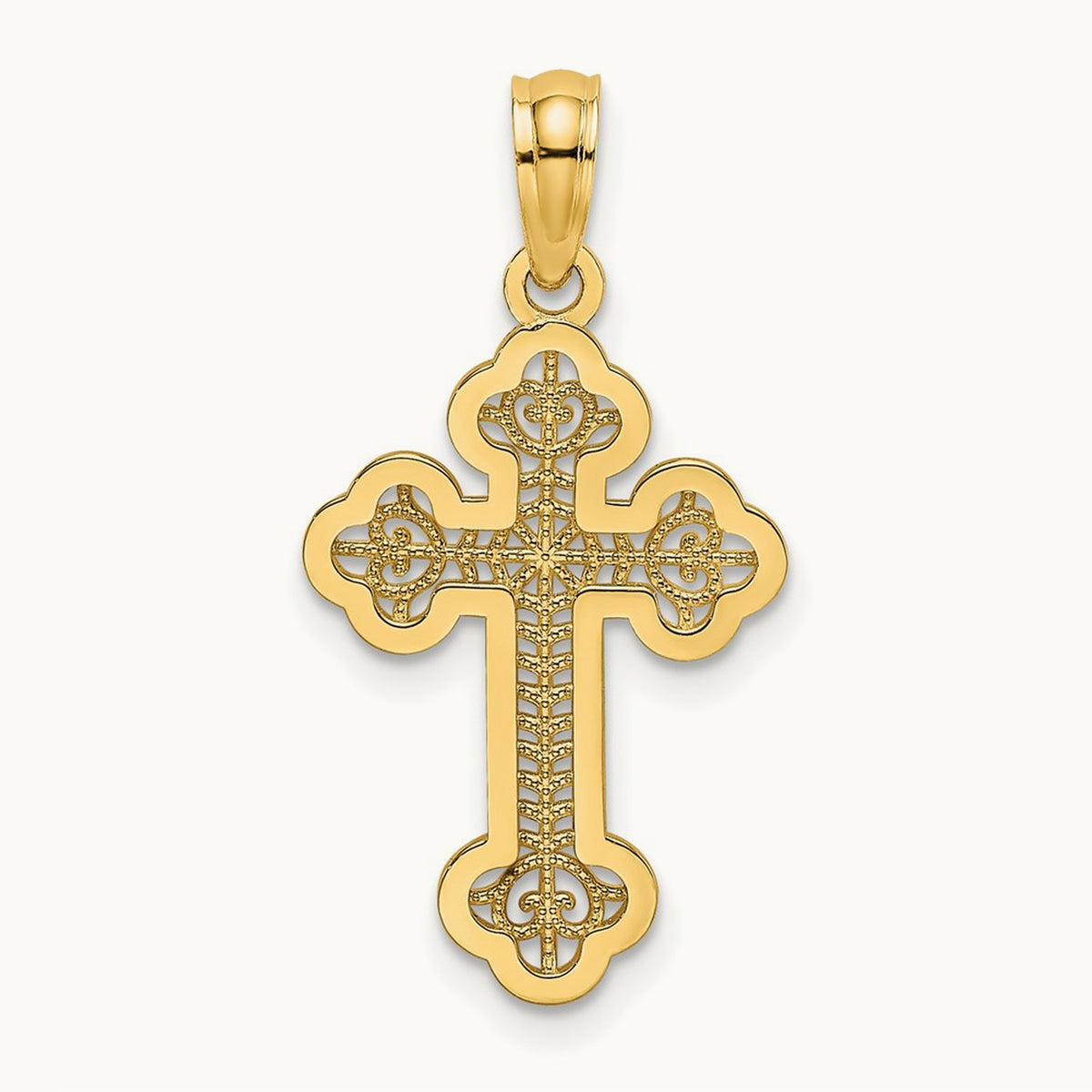 Lace Center Budded Cross Charm, 14K