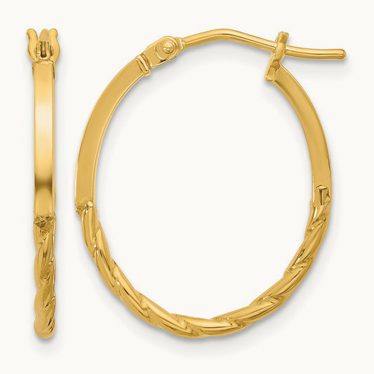 Polished Twist Oval Hoop Earrings — 10K Yellow Gold