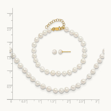 4- FW Cultured Pearl 5 w/1 ext Bracelet 14 w/1 ext Neck Earring Set, 5mm, 14K