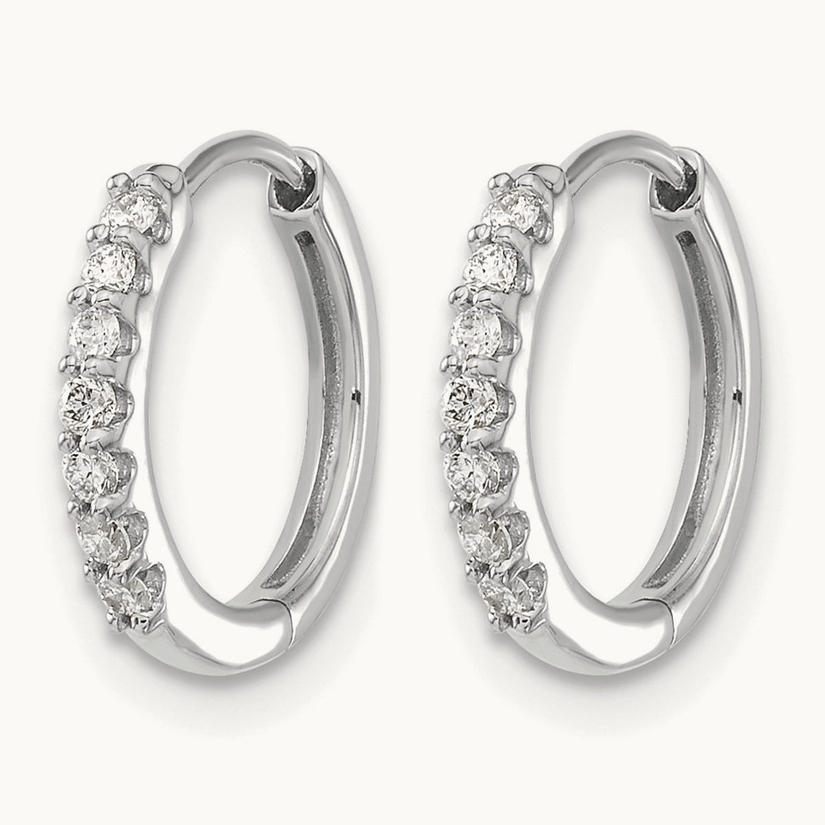 Diamond Hinged Hoop Earrings — 14K White Gold
