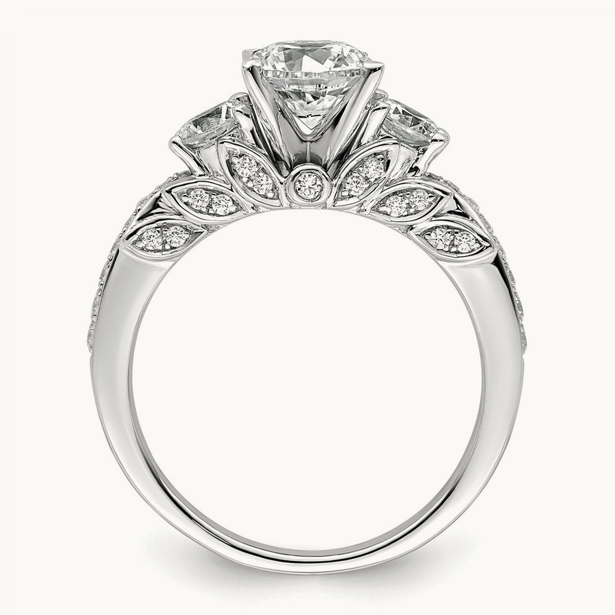 Round Semi-Mount 3 Stone Engagement Ring, 0.75 ct tw Lab-Grown Diamond — 14K White Gold