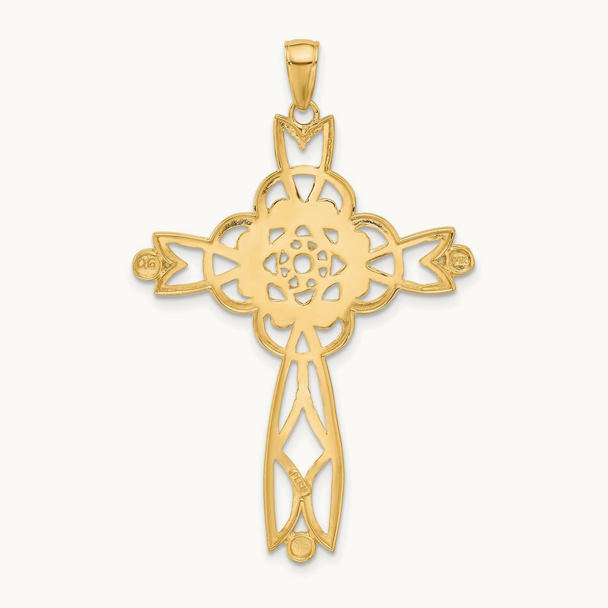 w/Rhodium Diamond-cut Beaded Trim Infinity Cross Pendant, 14K