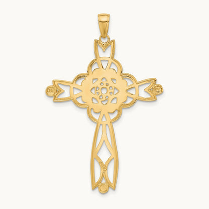 w/Rhodium Diamond-cut Beaded Trim Infinity Cross Pendant, 14K