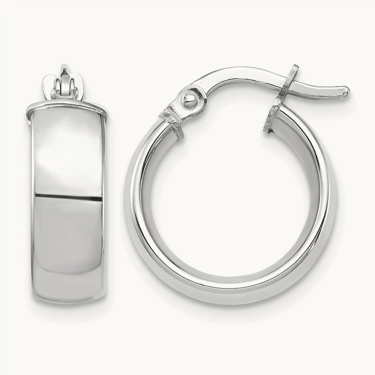 High Polished Hoop Earrings — 14K White Gold