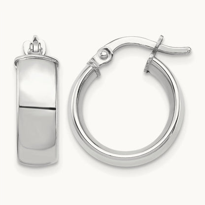 High Polished Hoop Earrings — 14K White Gold