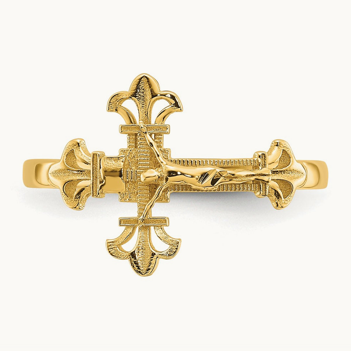 Diamond Cut Crucifix Ring, 14K