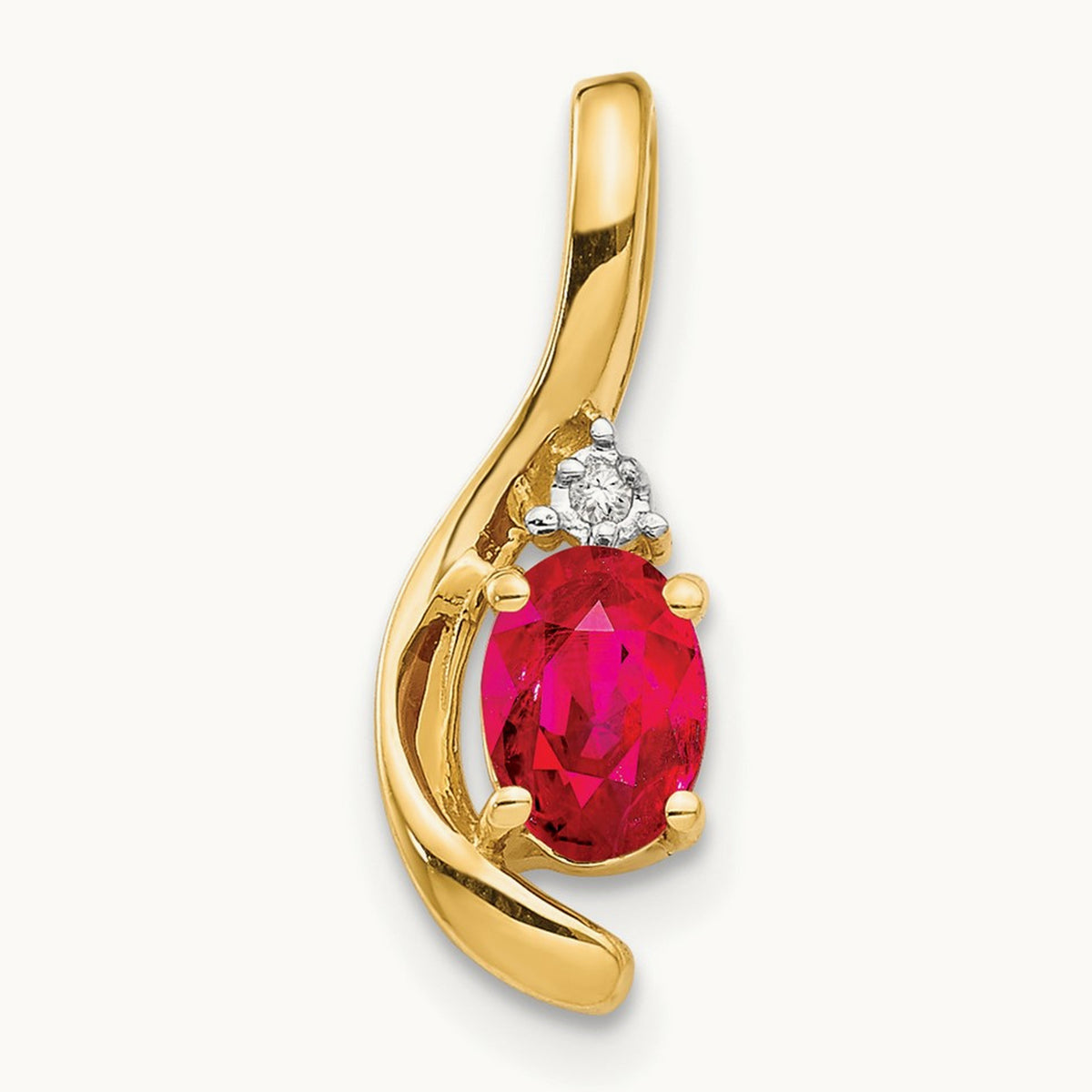 Ruby and Diamond Pendant — 14K Yellow Gold, 17mm