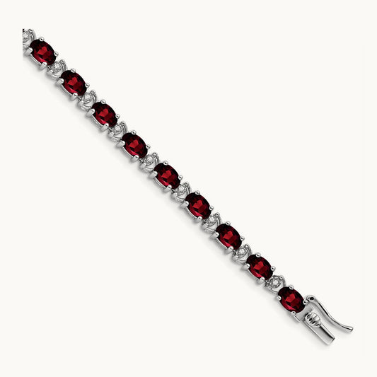 Oval Garnet and Diamond Bracelet, 14K White Gold