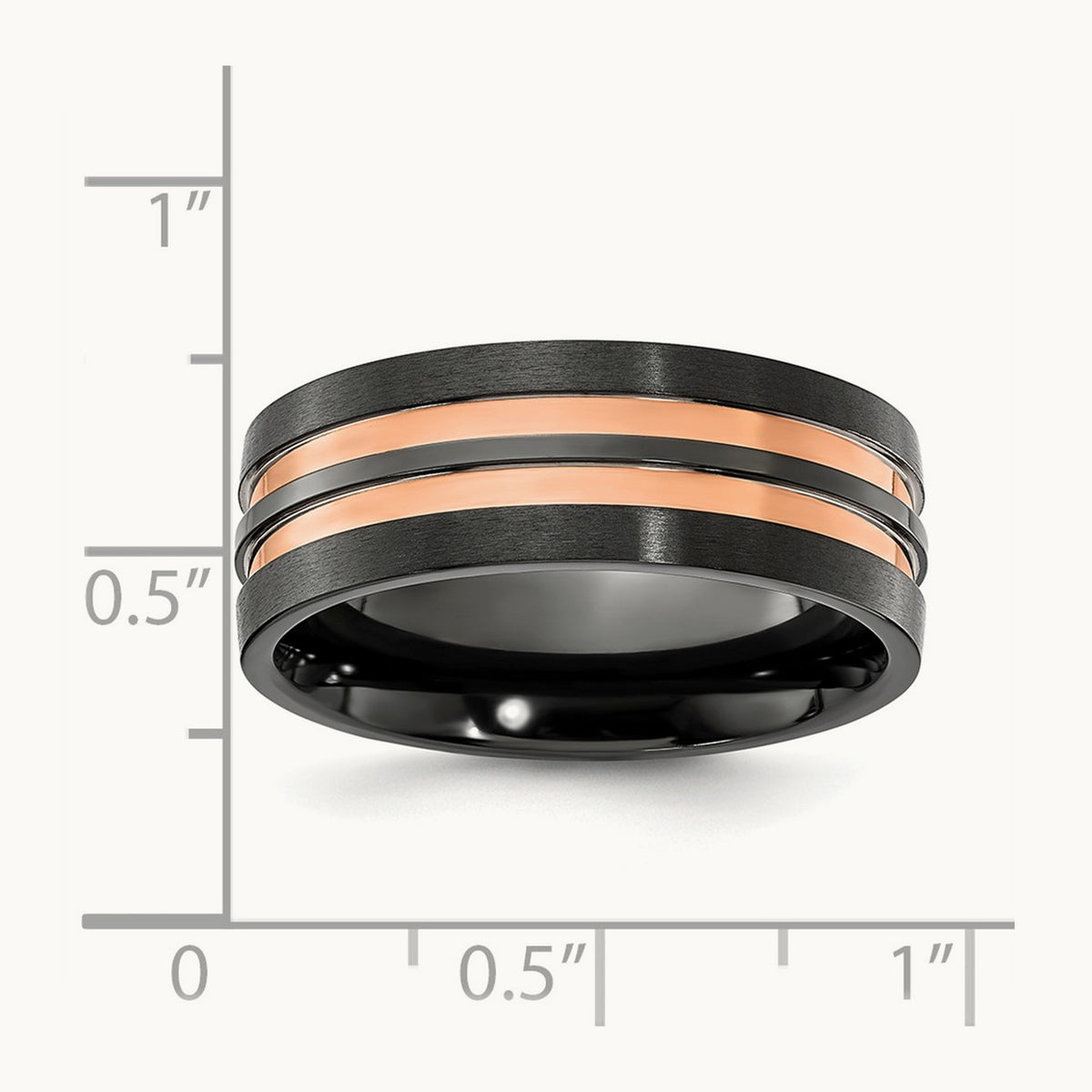Black Zirconium Brushed and Polished Rose IP-plated Band, 8.00mm