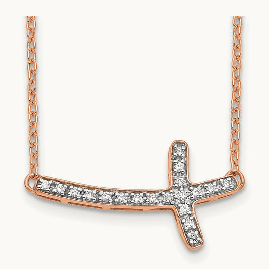 Diamond Sideways Cross 18in Necklace — 14K Rose Gold, 0.095 ct