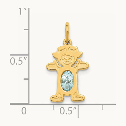 Girl 6x4 Oval Genuine Aquamarine-March — 14K Yellow Gold