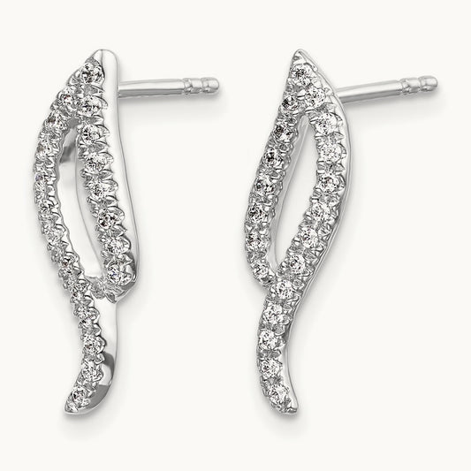 Diamond Wave Post Earrings, 14K White Gold