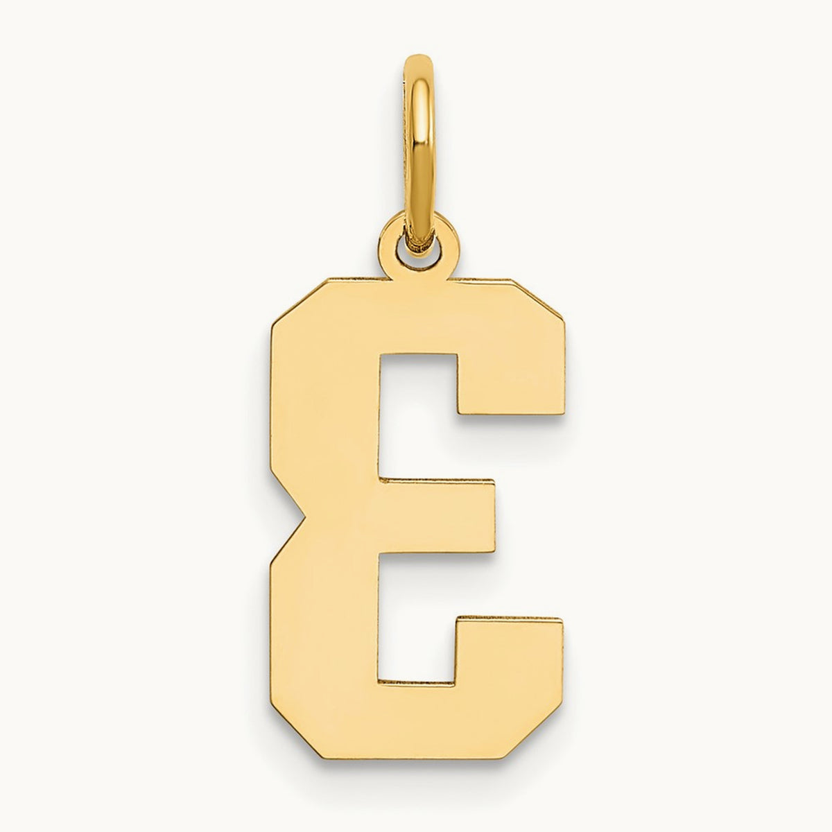 Medium Polished Number 3 Charm — 14K Yellow Gold
