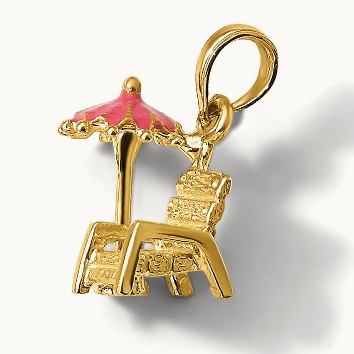 3-D Pink Enamel Beach Chair and Umbrella Charm, 14K