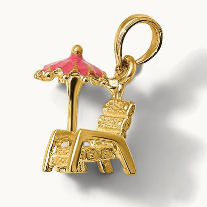 3-D Pink Enamel Beach Chair and Umbrella Charm, 14K
